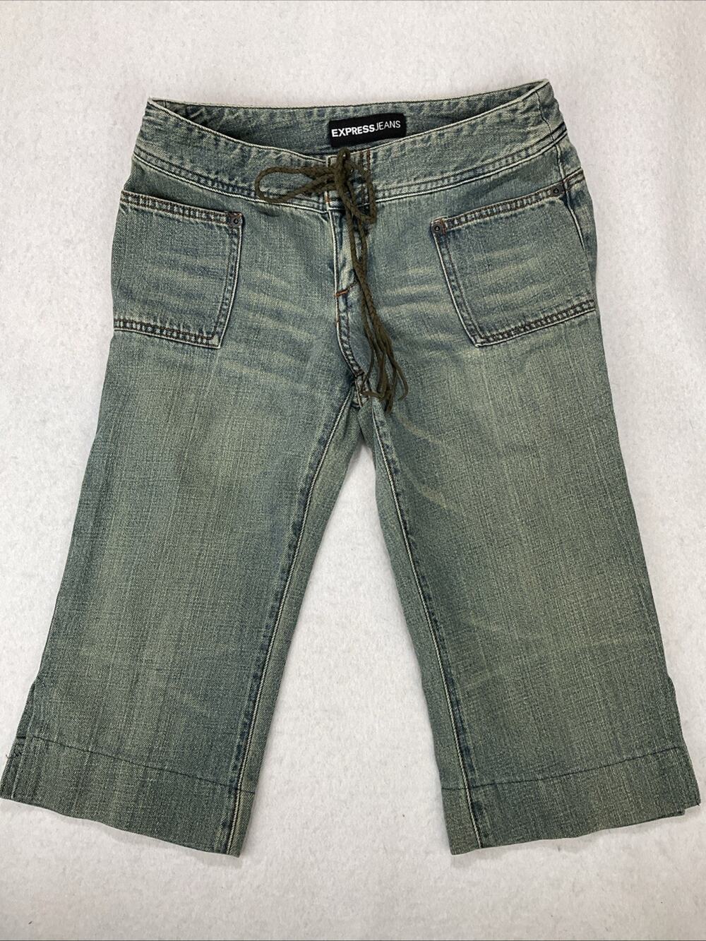 Express Jeans Vintage Y2K Capri Low Rise Womens 3/4 Lace Front Side Vent Hemmed
